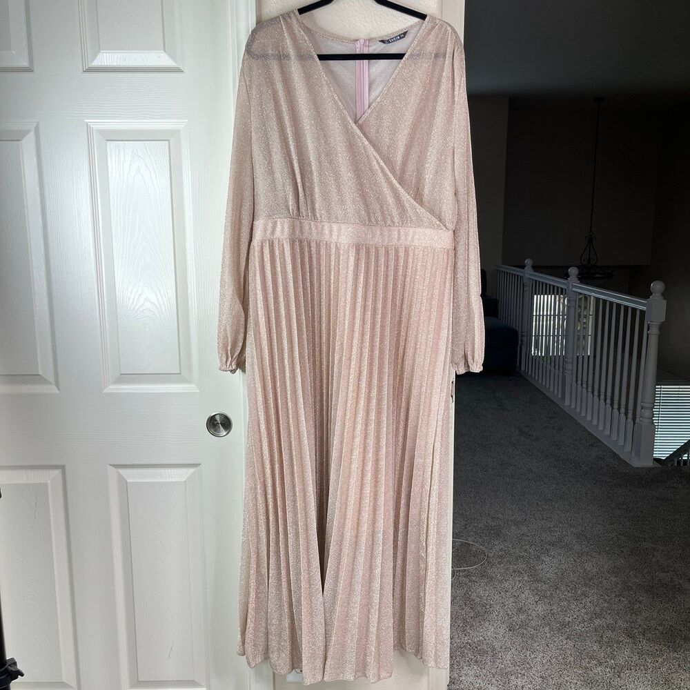 Maxi SHEIN Long Sleeve Women’s Dress Pleated Blush Pink Size 3XL #652